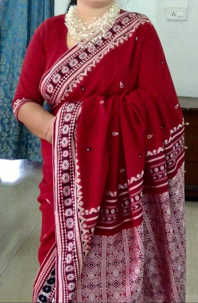 Red Merserize Khadi Begumpuri Handloom Sarees