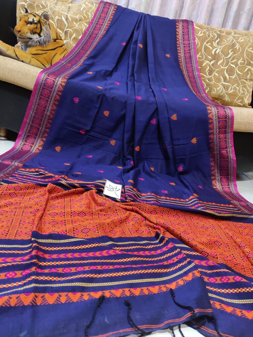 Blue Merserize Khadi Begumpuri Handloom Sarees - Dailybuyys