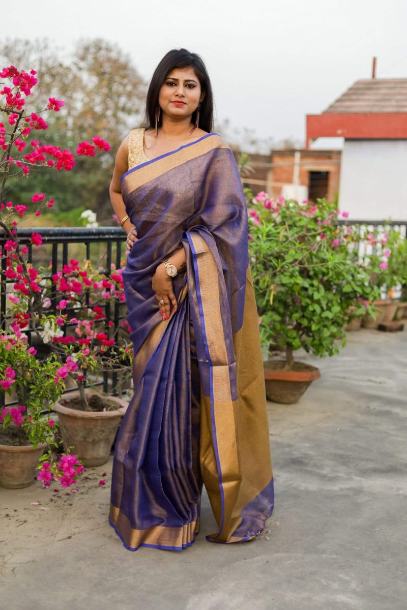 Pankhudi Tissue Pure Linen Sarees - Dailybuyys