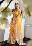 Yellow with white lace embroidery Net Sarees