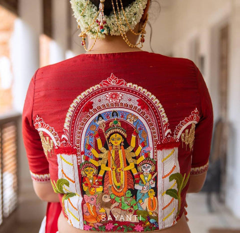 Ek chala Maa Durga embroidered maroon blouse