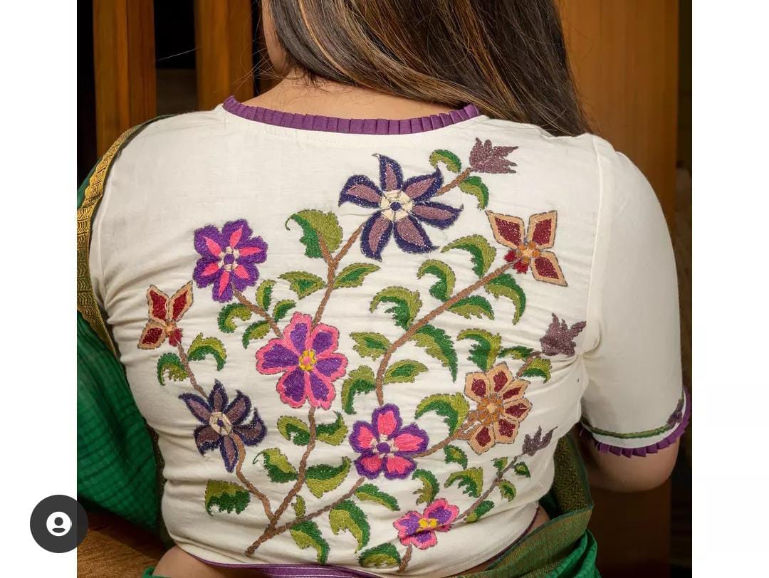 Beige Floral Embroidery design Blouses - Dailybuyys