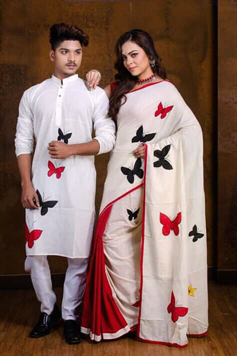 White Handloom Couple Set - Dailybuyys