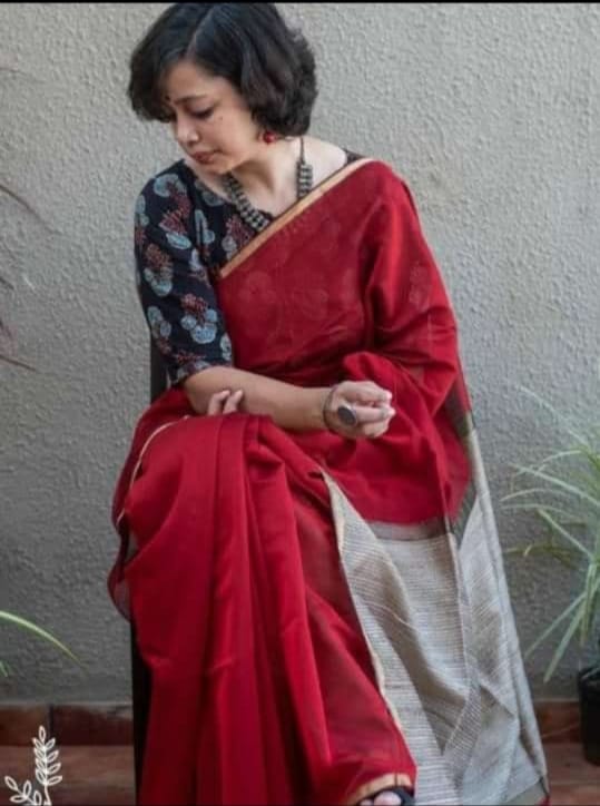 Red Khesh Pure Cotton Handloom Saree - Dailybuyys