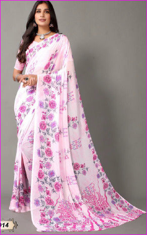 Beige Pink Georgette Sarees - Dailybuyys