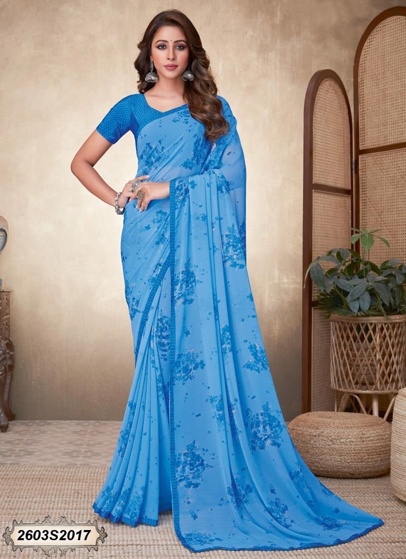 Blue Georgette Sarees - Dailybuyys