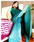 Designer Blue Ombre Pleated Georgette  Party Wear Sarees