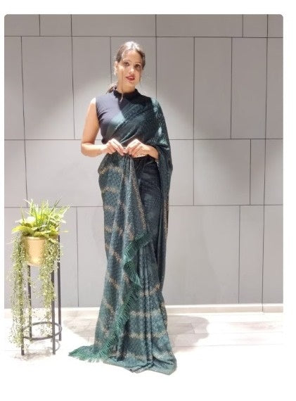 Designer Dark Sage Green Party Wear Sarees - Dailybuyys