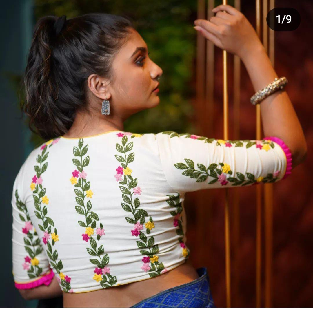 White floral beautiful embroidery design blouse - Dailybuyys