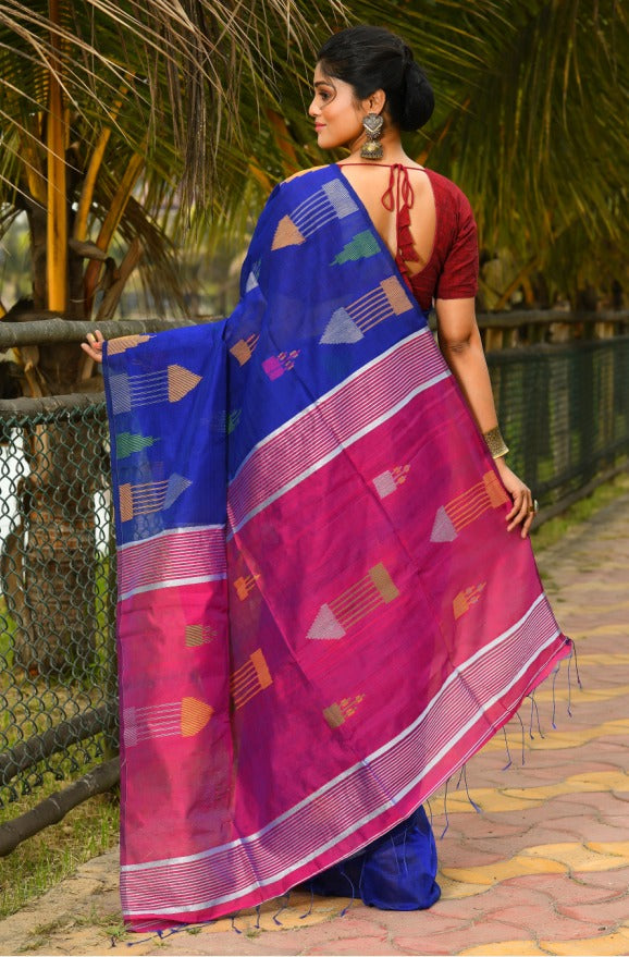 Beautiful Blue Handloom Cotton Sarees - Dailybuyys