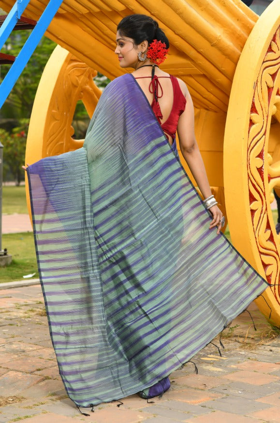 Beautiful White Ikkat Handloom Cotton Sarees - Dailybuyys