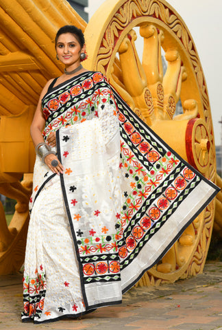 White Designer Dhakai Jamdani Sarees