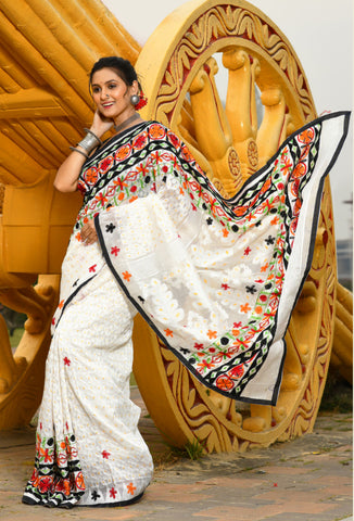 White Designer Dhakai Jamdani Sarees