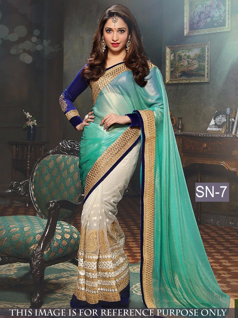 Golden Green Georgette Sarees - Dailybuyys