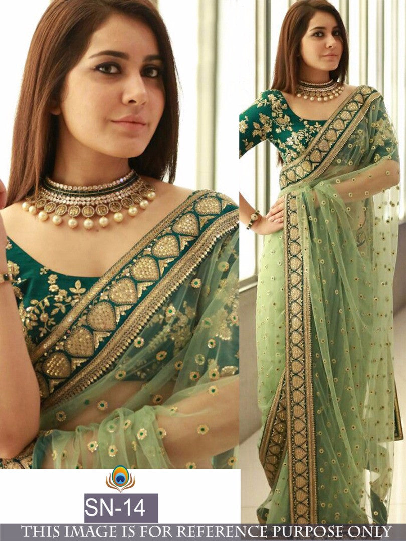 Green Net Sarees - Dailybuyys
