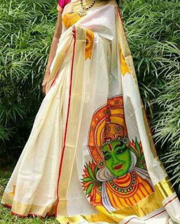 Beige Kerala Pure Cotton Sarees - Dailybuyys