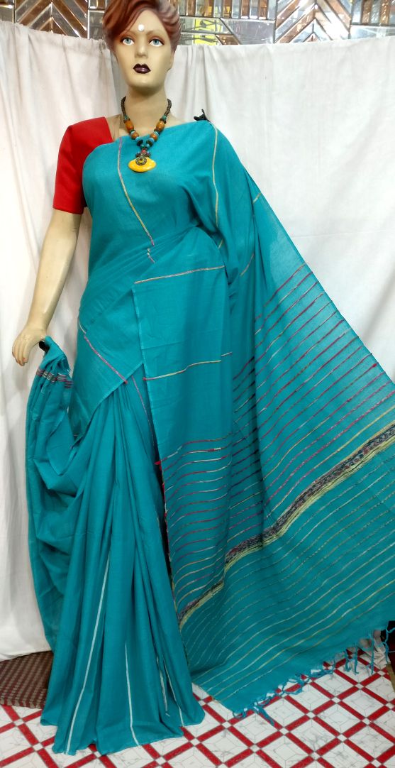 Blue Pure Cotton Khesh Sarees - Dailybuyys