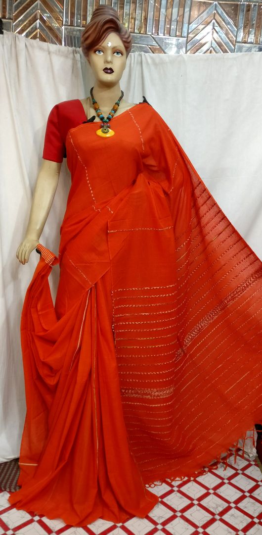 Red Pure Cotton Khesh Sarees - Dailybuyys