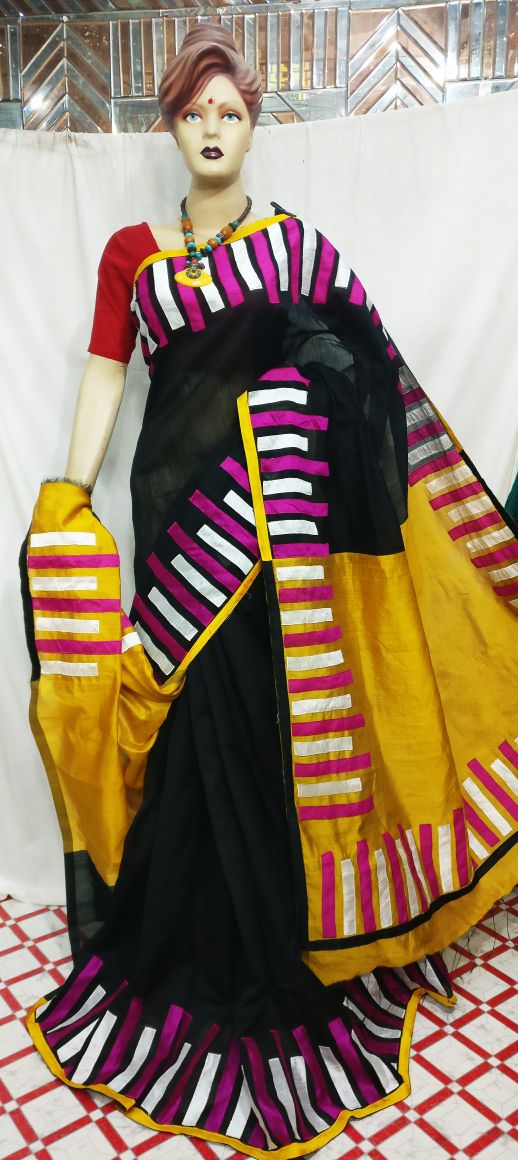 Black & Yellow Applique Sarees - Dailybuyys