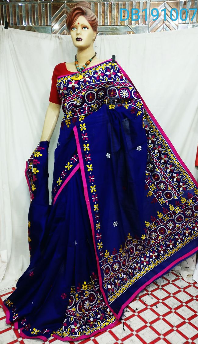 Blue Kachhi Work Kathiawari Sarees - Dailybuyys