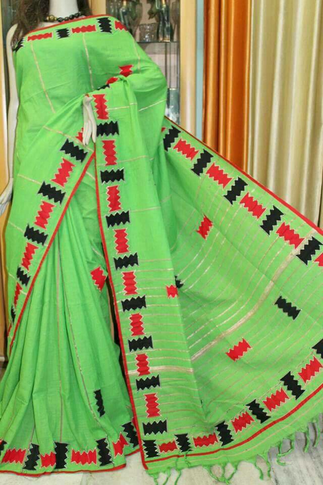 Green Applique Khesh Sarees - Dailybuyys