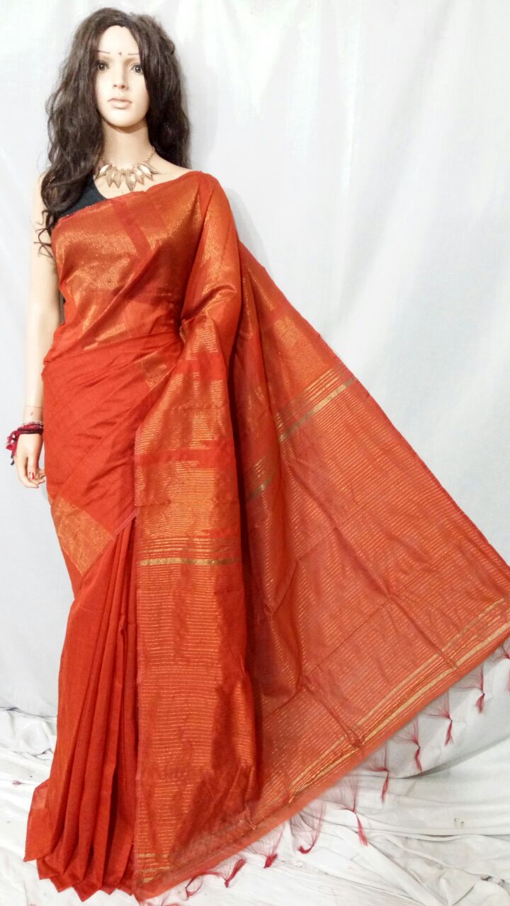 Orange Pure Cotton Silk Sarees - Dailybuyys