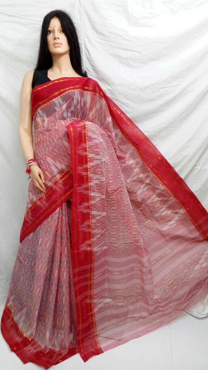Red Pink Dhanekhali Tant Sarees - Dailybuyys