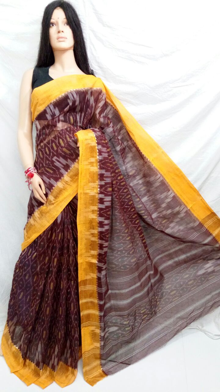 Marron Yellow Dhanekhali Tant Sarees - Dailybuyys