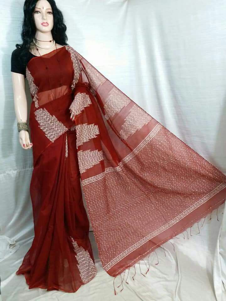 Red Pure Cotton Silk Sarees - Dailybuyys