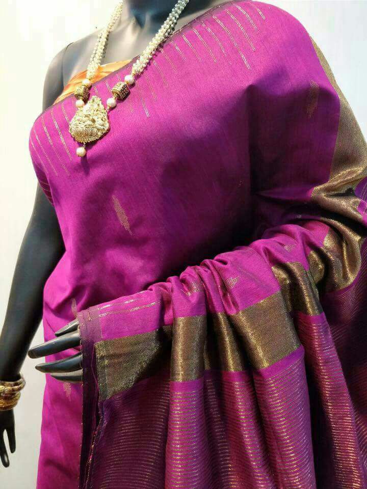 Pink Zari Booty Pure Cotton Silk Sarees - Dailybuyys