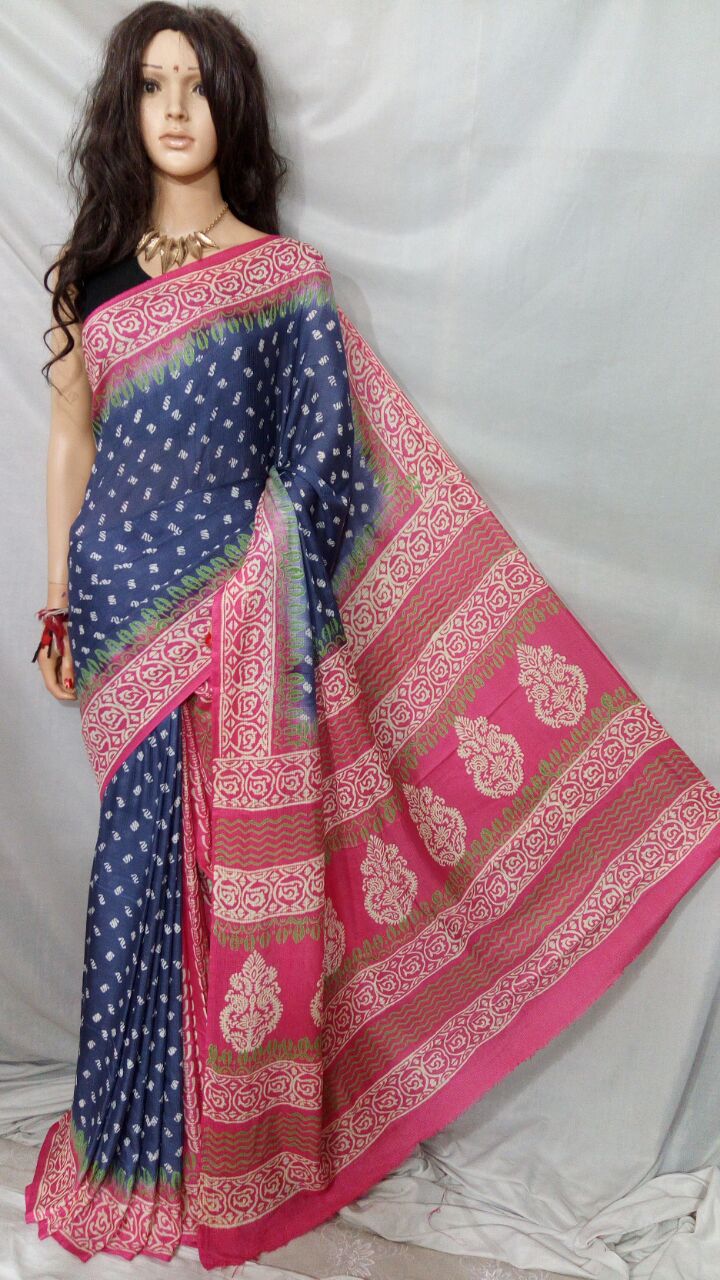 Red Blue Pure Cotton Silk Sarees - Dailybuyys