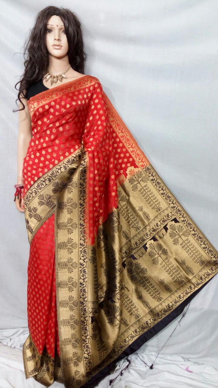 Red Fancy Pure Cotton Silk Sarees - Dailybuyys