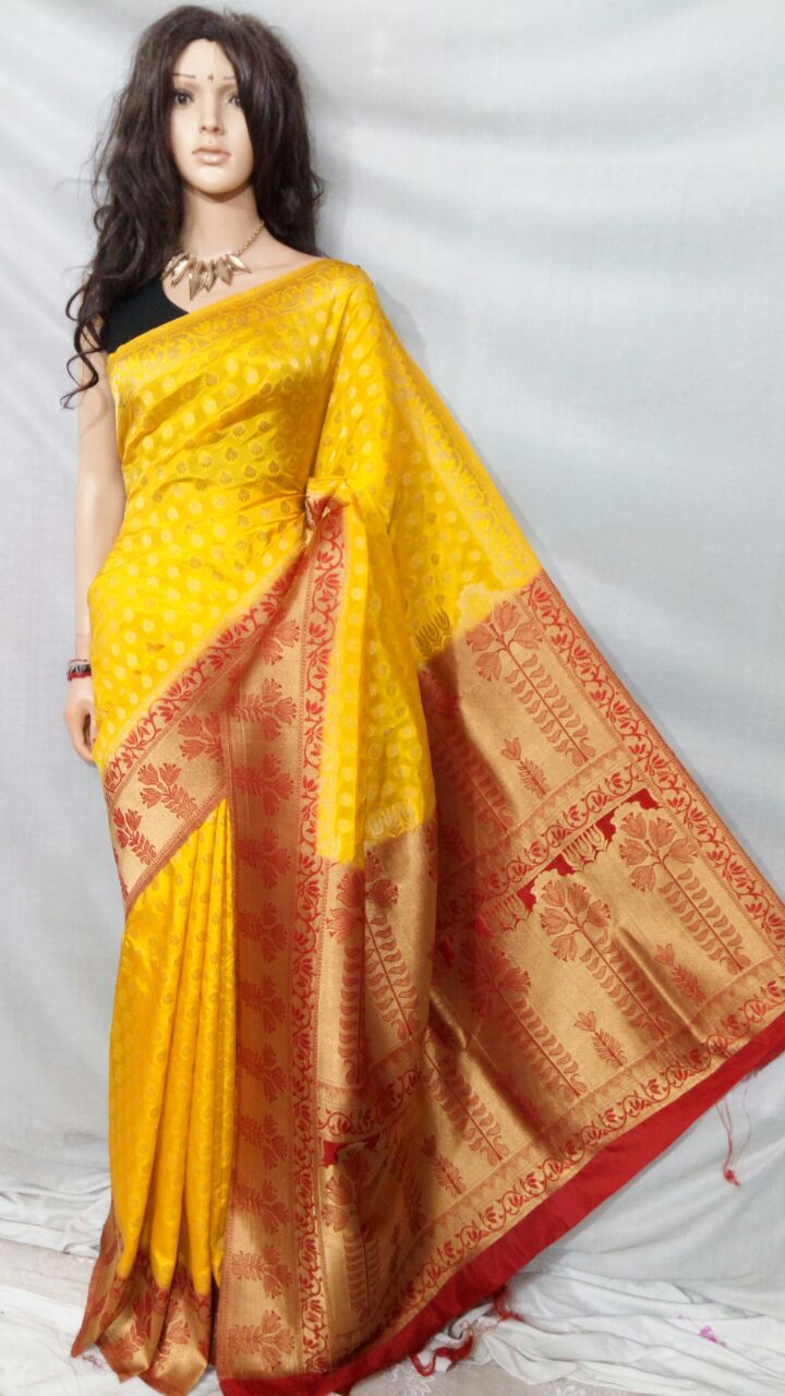 Yellow Fancy Pure Cotton Silk Sarees - Dailybuyys