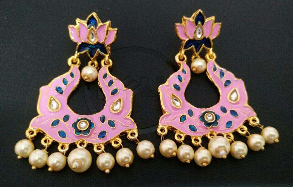 Pink Kundan Meena Earrings - Dailybuyys