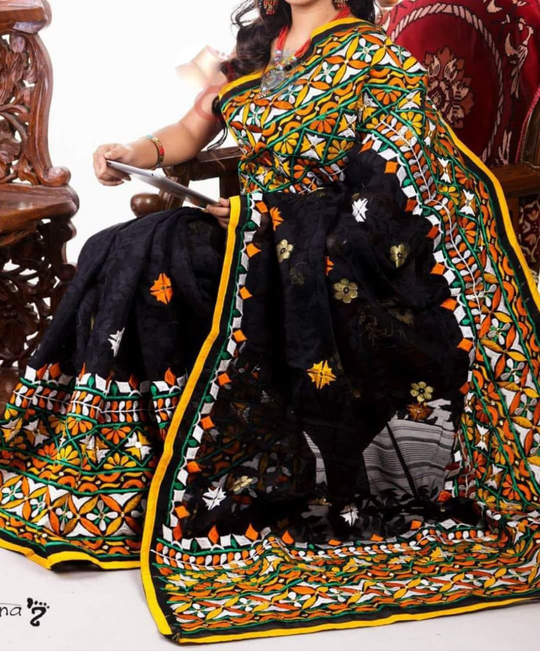 Black Kathiawari Cotton Silk Sarees - Dailybuyys