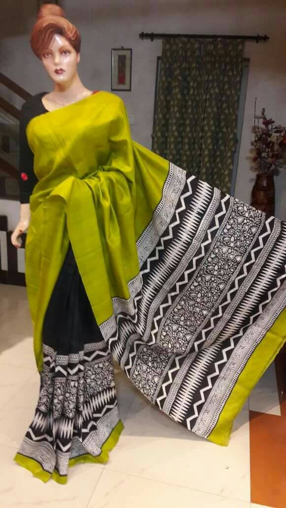 Green Grey Pure Silk Mark Certified Murshidabad Silk Sarees - Dailybuyys