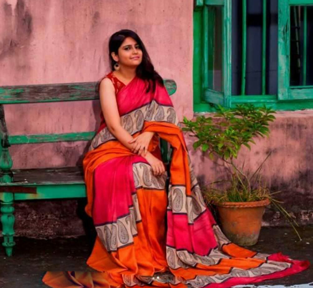 Orange Pure Silk Mark Certified Murshidabad Silk Sarees - Dailybuyys