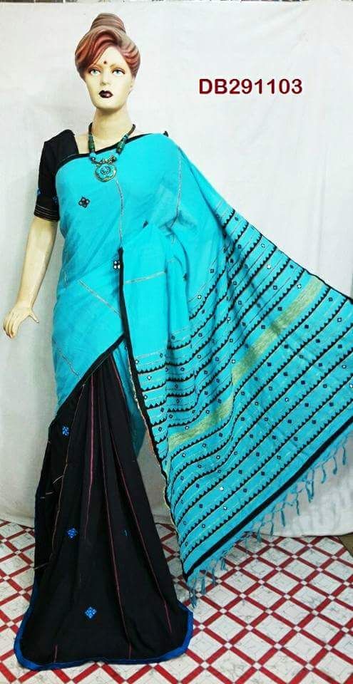 Blue Mirror Work Khesh Sarees - Dailybuyys
