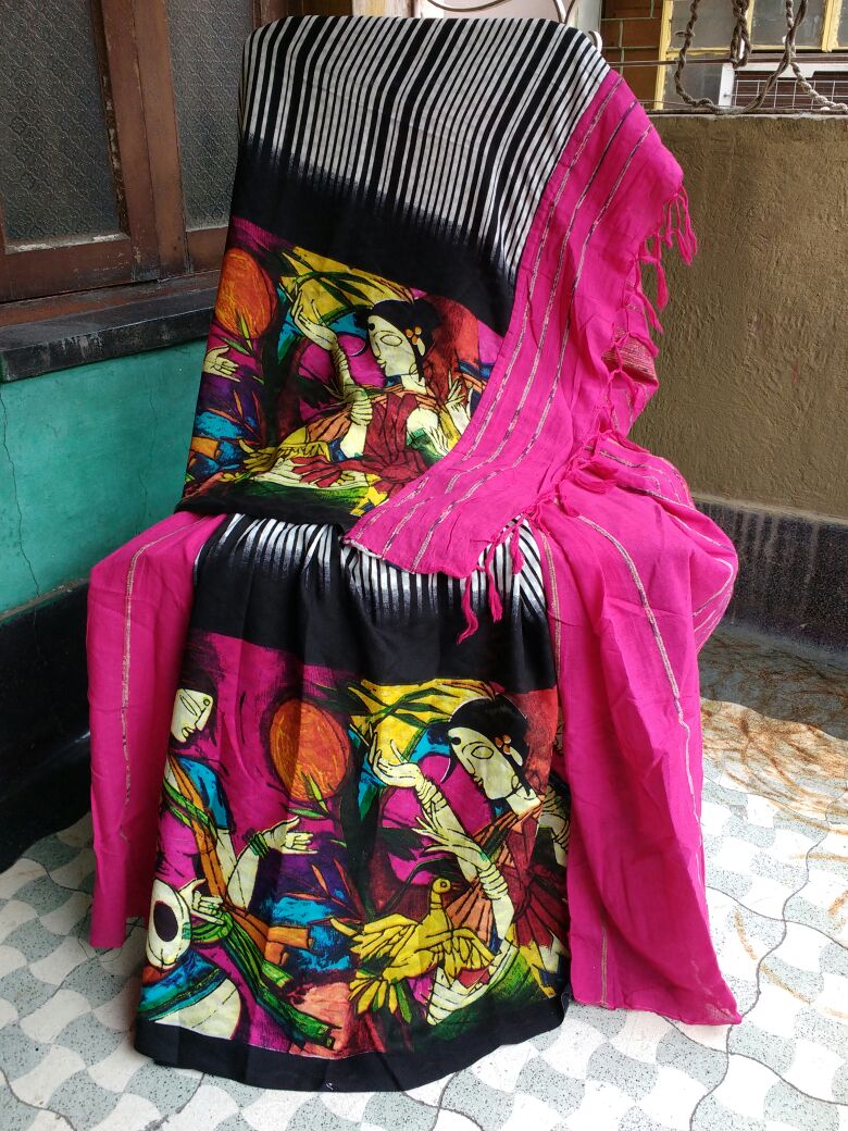 Pink Black Khesh Sarees - Dailybuyys