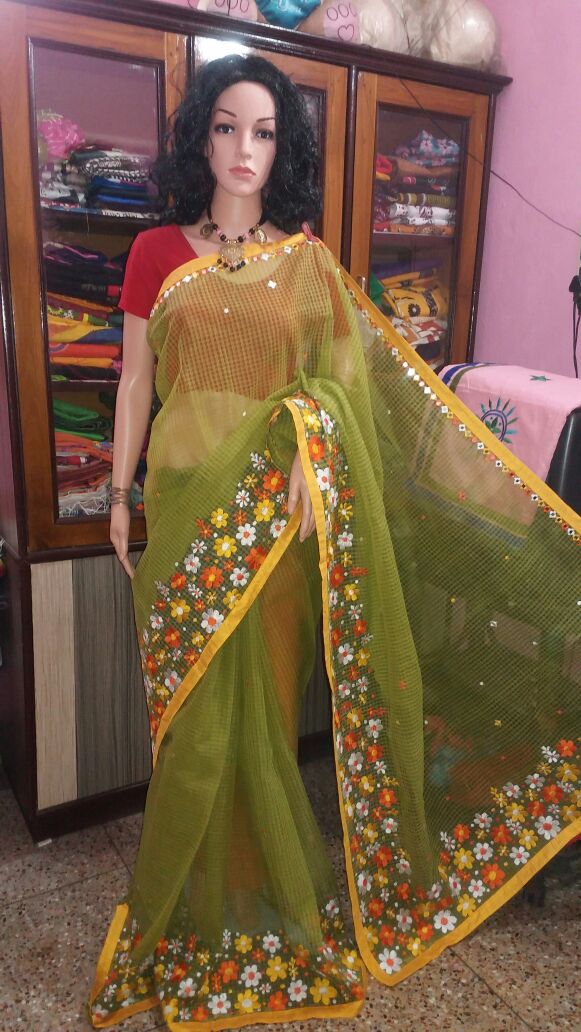 Green Red Kathiawari Sarees - Dailybuyys