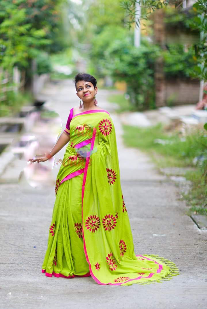 Yellow Applique Sarees - Dailybuyys