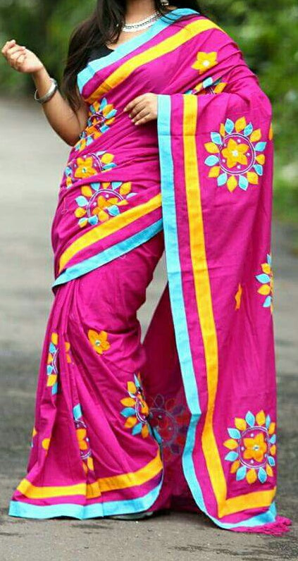 Pink Applique Sarees - Dailybuyys