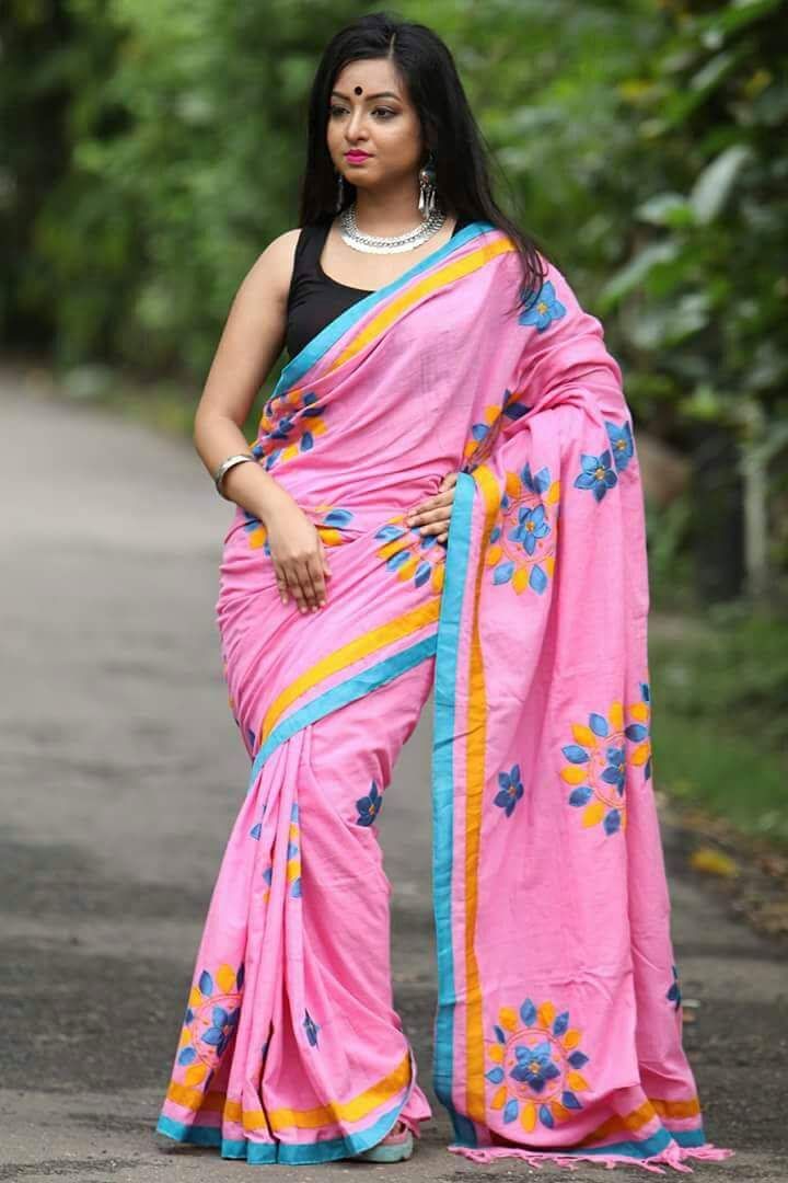 Pink Applique Sarees - Dailybuyys