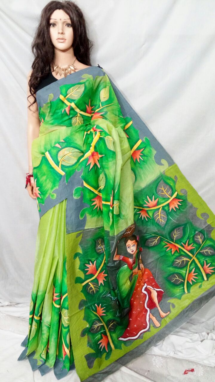 Green Zari Border Pure Silk Mark Certified Tussar Silk Sarees - Dailybuyys