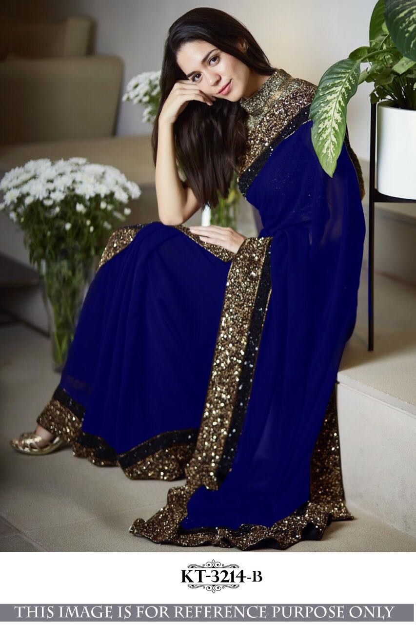 Blue Georgette Sarees - Dailybuyys