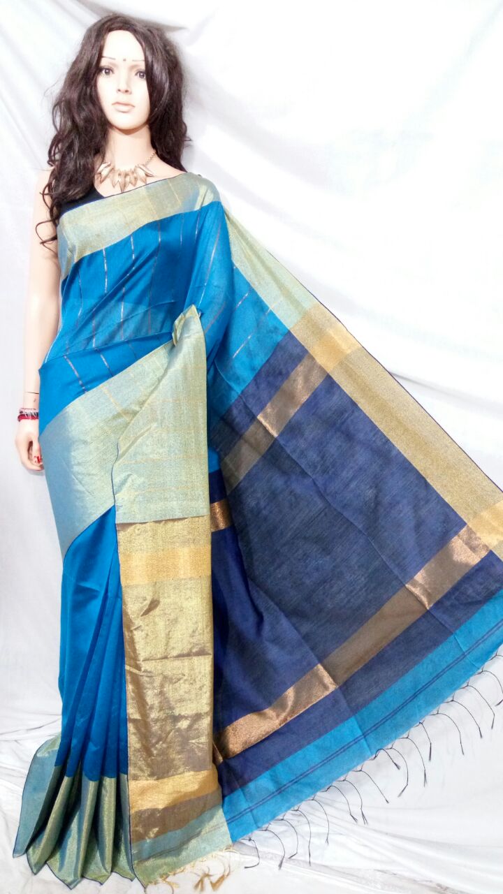 Sky Pure Mahapar Pure Cotton Silk Sarees - Dailybuyys