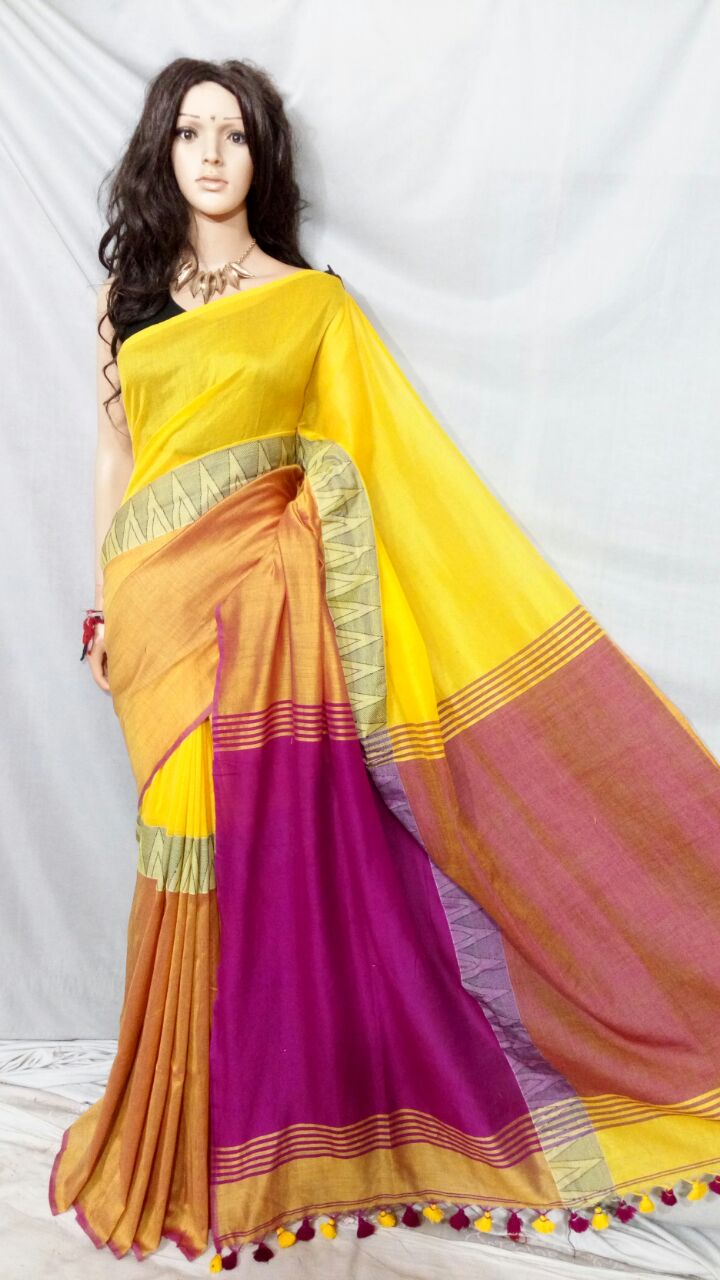 Yellow Purple Madhyamani Sarees - Dailybuyys