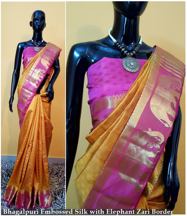 Pink Yellow Kanjivaram Silk Sarees - Dailybuyys