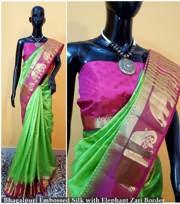 Green Pink Kanjivaram Silk Sarees - Dailybuyys