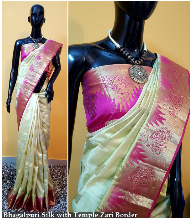 Beige Pink Kanjivaram Silk Sarees - Dailybuyys